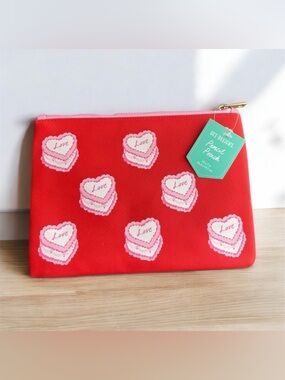 NEW OCS Designs Red Pink Love Heart Cake Women's Pencil Pouch Makeup Bag